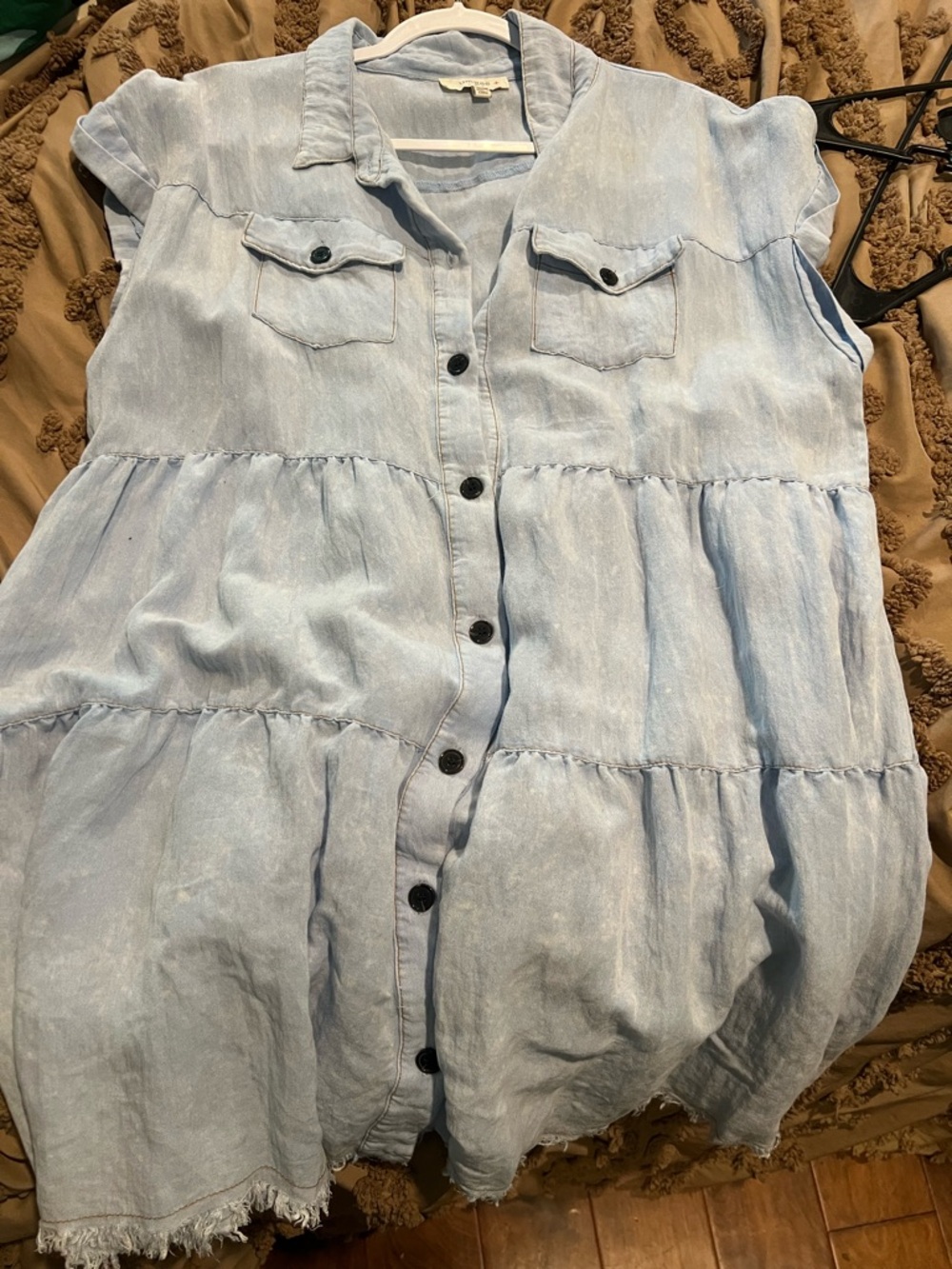 Umgee Light Blue Washed Denim Shirt Dress